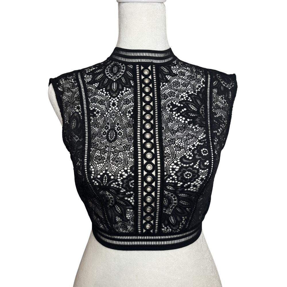 Victoria's Secret Black Lace Grommet Crop Top Bralette XS